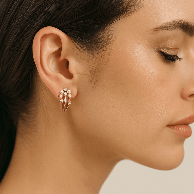 14K Yellow Gold Drop Diamond Earrings with 0.45Tw Round Diamonds - Miral Jewelry