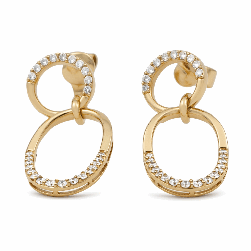 14K Yellow Gold Double Loop Diamond Drop Earrings 0.61 ct tw