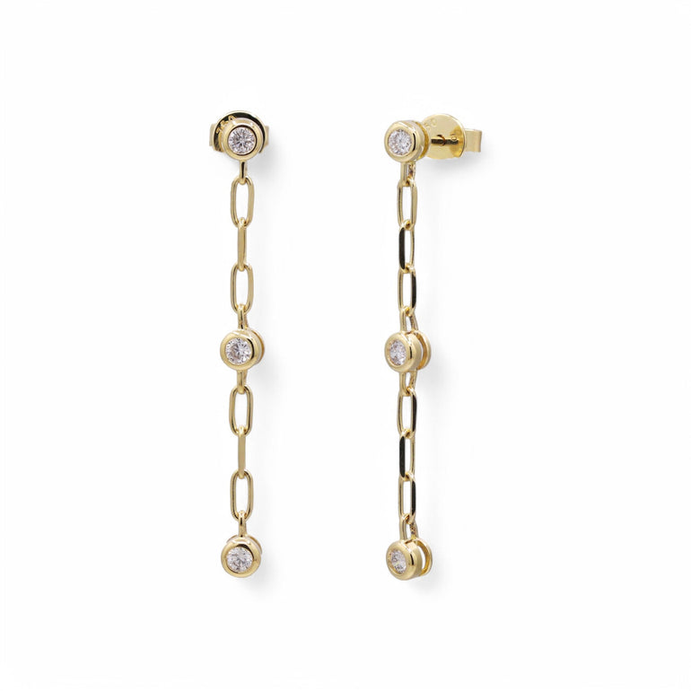 14K Yellow Gold Drop Earrings with 0.24Tw Round Diamonds - Miral Jewelry