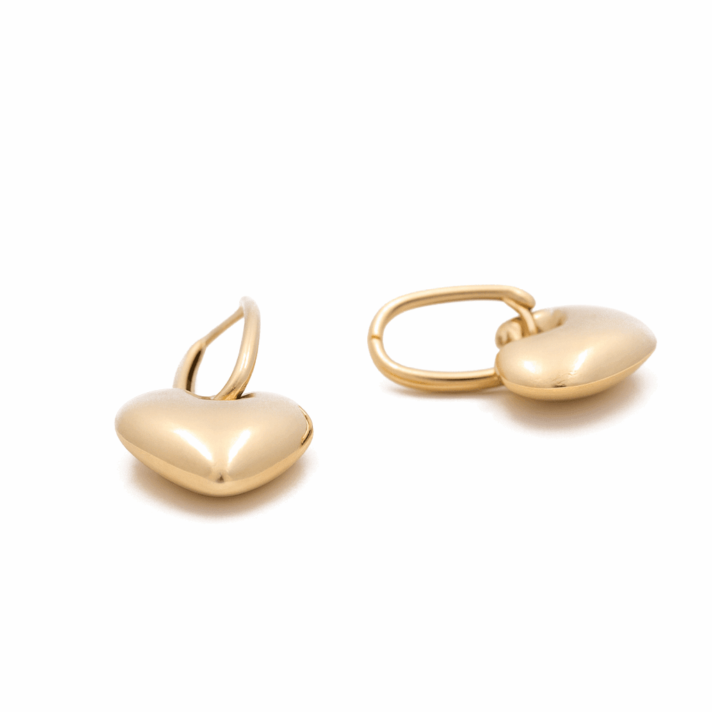 14K Yellow Gold Puffed Heart Drop Huggie Earrings – view 2