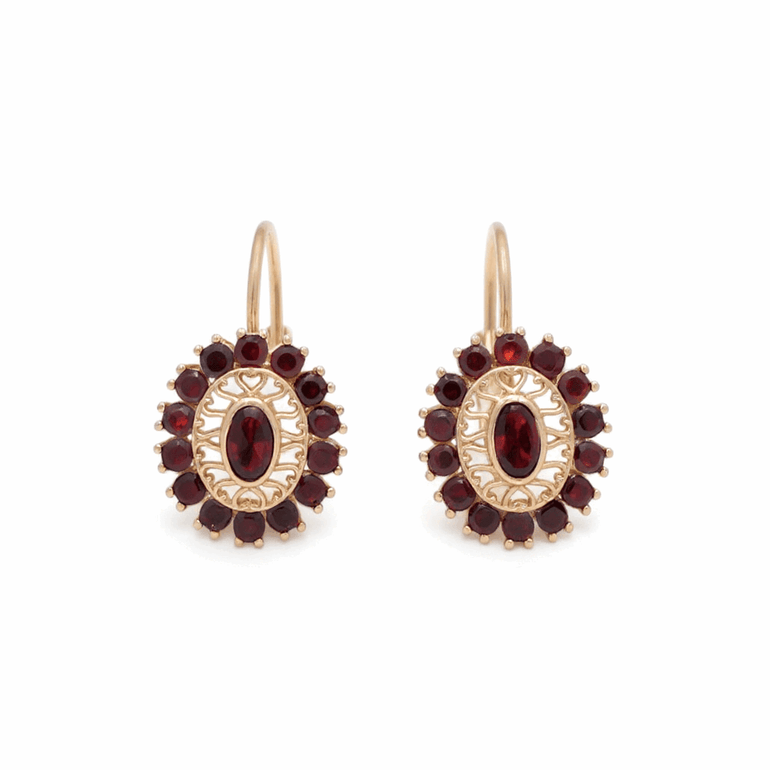 14K Yellow Gold Drop with Red Stones Earrings - Miral Jewelry