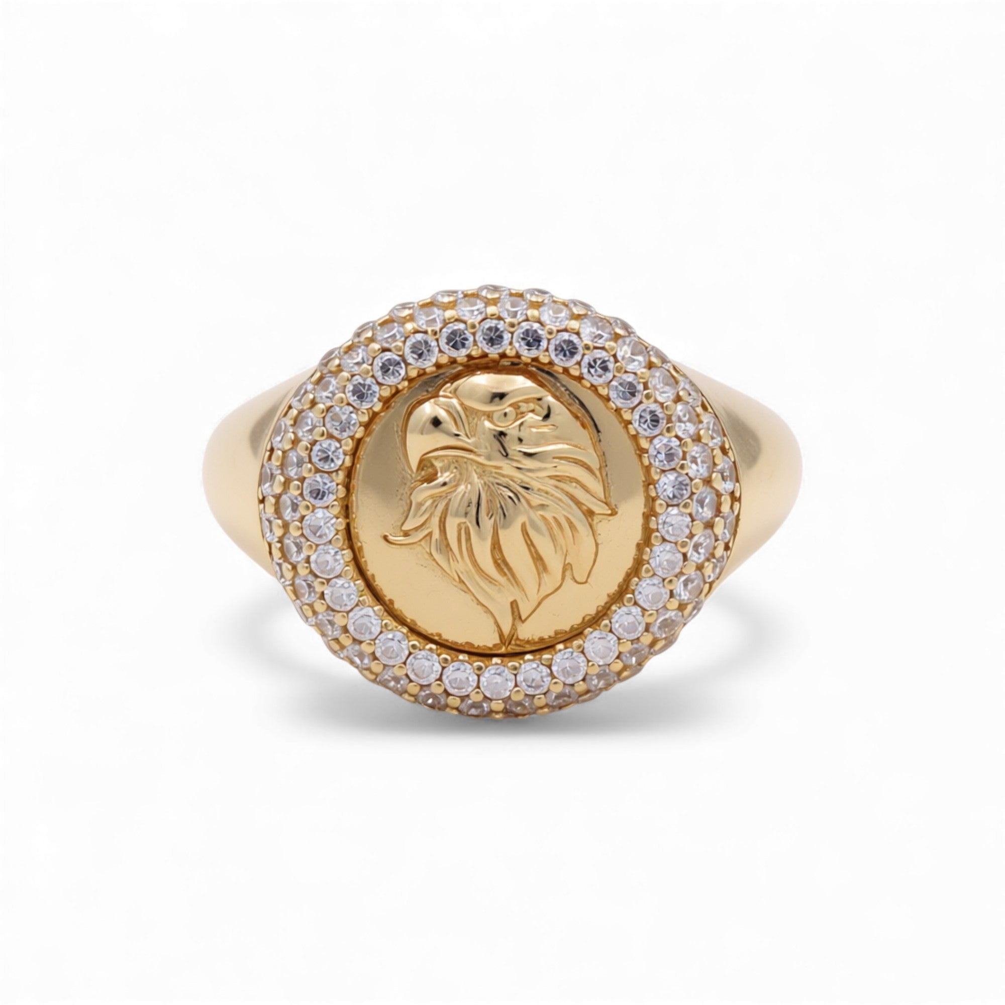 14k Yellow Gold Eagle with Cz Fashion Ring - Miral Jewelry