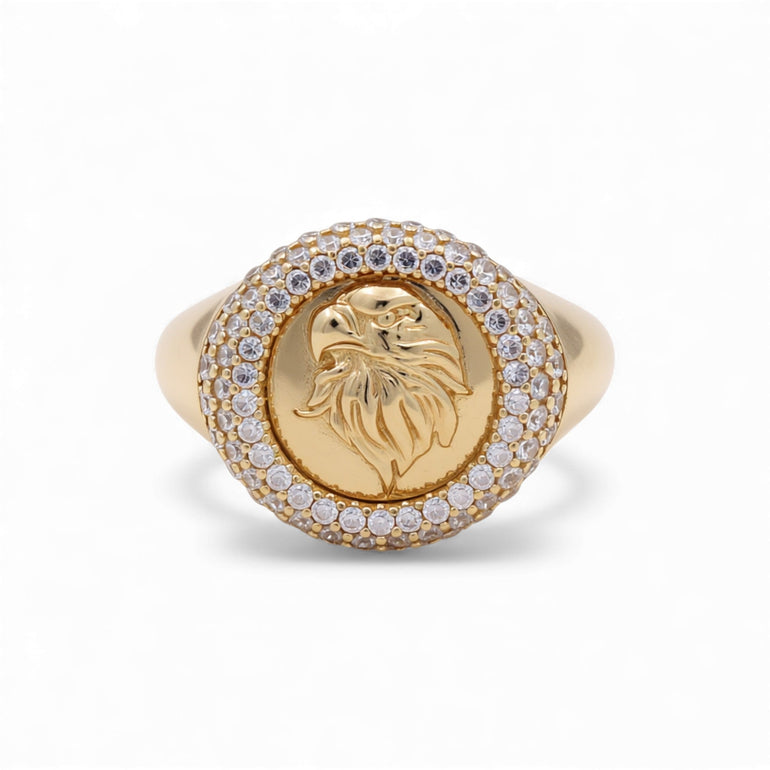 14k Yellow Gold Eagle with Cz Fashion Ring - Miral Jewelry