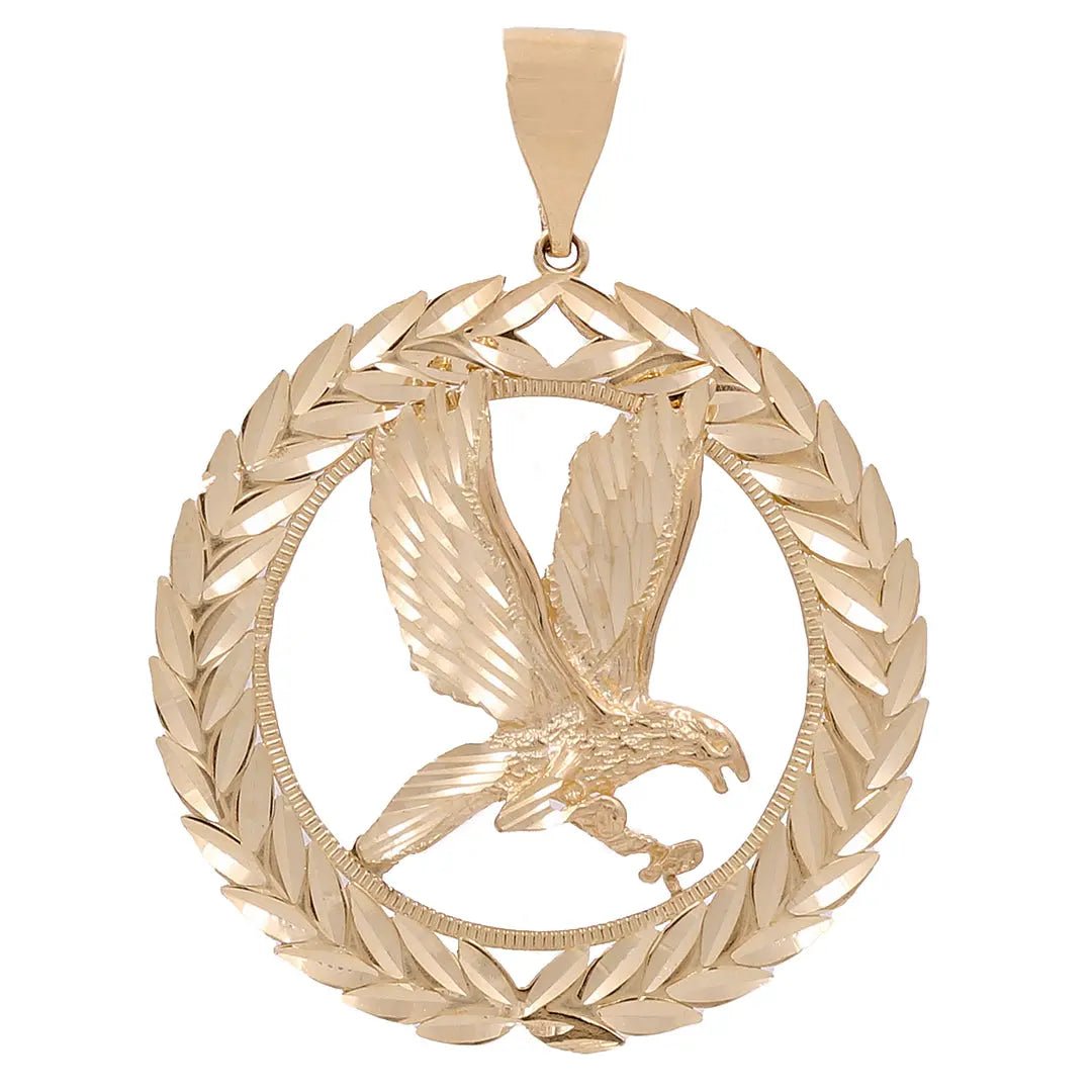 14K Yellow Gold Eagle with Wreath Pendant - Miral Jewelry