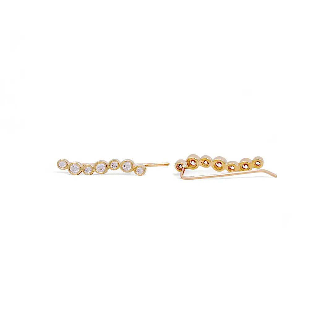 14K Yellow Gold Bezel CZ Ear Climber Earrings – view 2