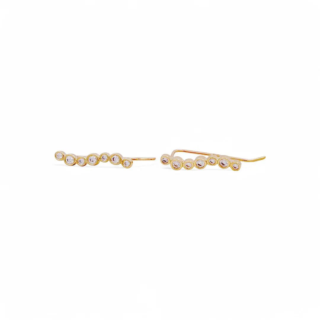 14K Yellow Gold Bezel CZ Ear Climber Earrings