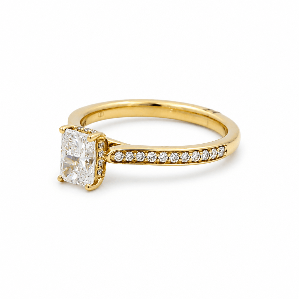 14K Yellow Gold Emerald Diamond Engagement Ring with 0.78Tw Emerald H lf Diamonds and 0.09Tw Round Diamonds - Miral Jewelry
