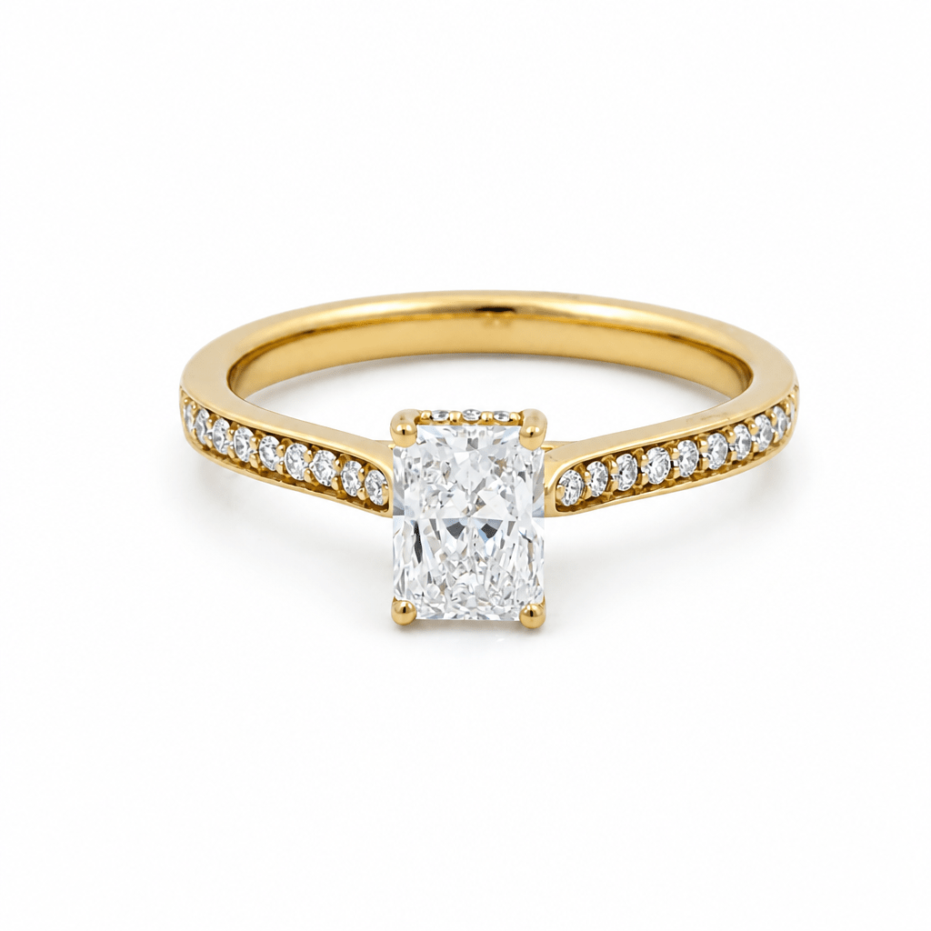 14K Yellow Gold Emerald Diamond Engagement Ring with 0.78Tw Emerald H lf Diamonds and 0.09Tw Round Diamonds - Miral Jewelry