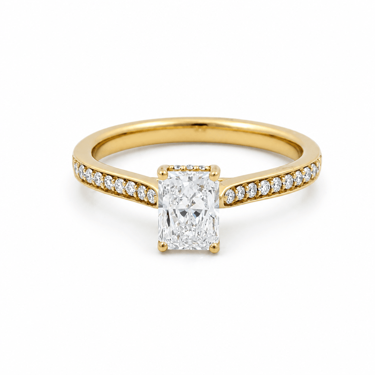 14K Yellow Gold Emerald Diamond Engagement Ring with 0.78Tw Emerald H lf Diamonds and 0.09Tw Round Diamonds - Miral Jewelry