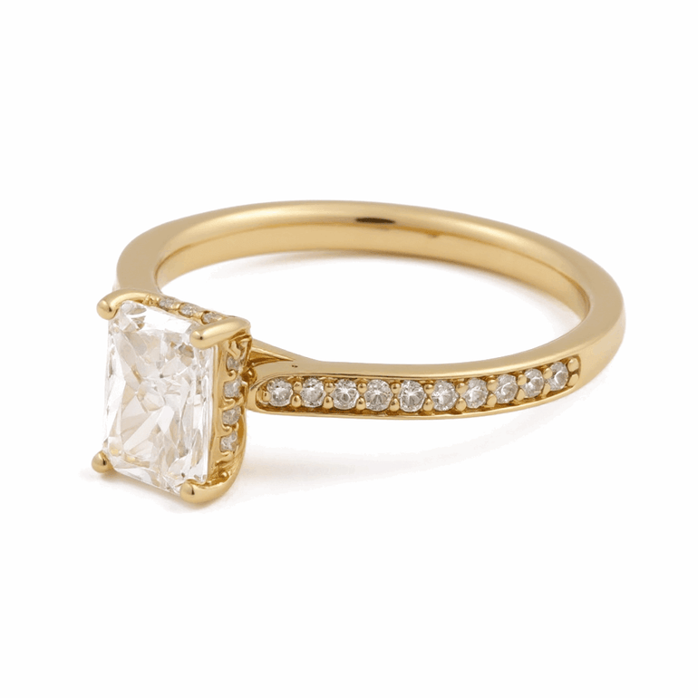 14K Yellow Gold Emerald Diamond Engagement Ring with 1.00Tw Emerald Diamonds and 0.20Tw Round Diamonds - Miral Jewelry