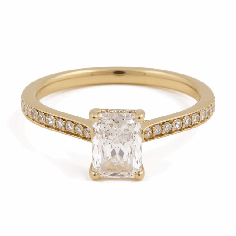 14K Yellow Gold Emerald Diamond Engagement Ring with 1.00Tw Emerald Diamonds and 0.20Tw Round Diamonds - Miral Jewelry