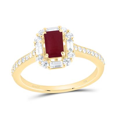 14K Yellow Gold Emerald-Cut Ruby & Diamond Ring