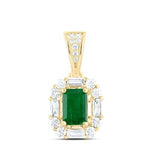 14K Yellow Gold Emerald Pendants with 0.33Tw Baguette and Rounds Diamonds with emerald - Miral Jewelry
