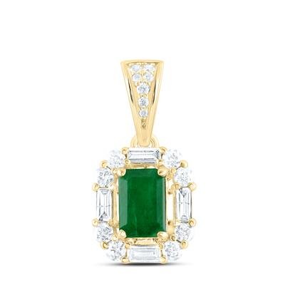 14K Yellow Gold Emerald-Cut Emerald & Diamond Pendant
