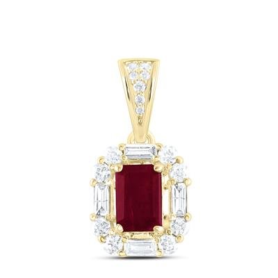 14K Yellow Gold Emerald Pendants with 0.33Tw Baguette and Rounds Diamonds with Ruby - Miral Jewelry