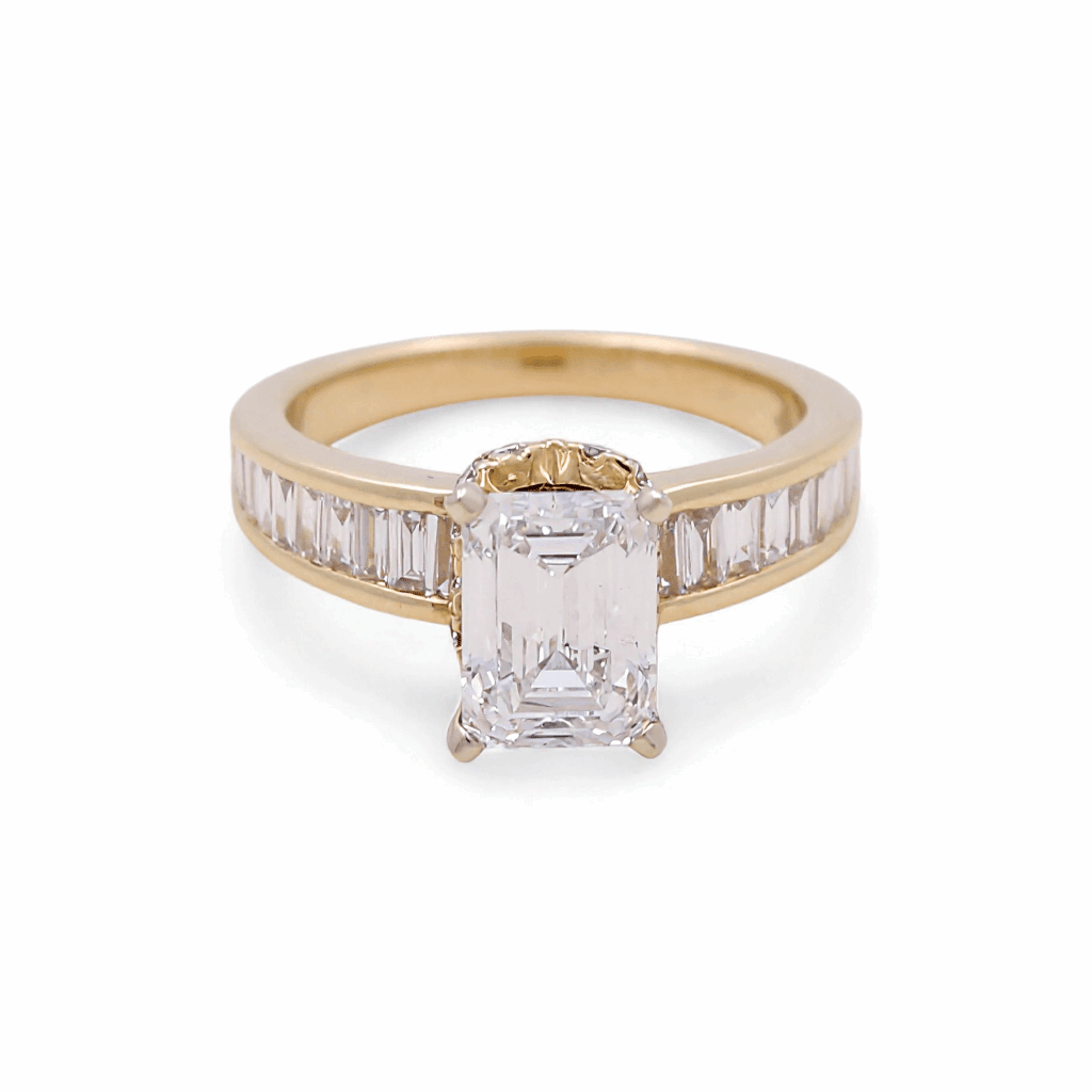 14K Yellow Gold Emerald Rings with 2.00Tw Emerald Lab Diamonds and 0.75Tw Baguette Lab Grown Diamonds - Miral Jewelry