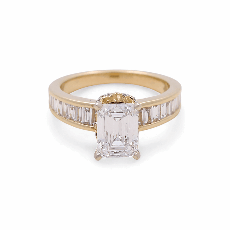 14K Yellow Gold Emerald Rings with 2.00Tw Emerald Lab Diamonds and 0.75Tw Baguette Lab Grown Diamonds - Miral Jewelry
