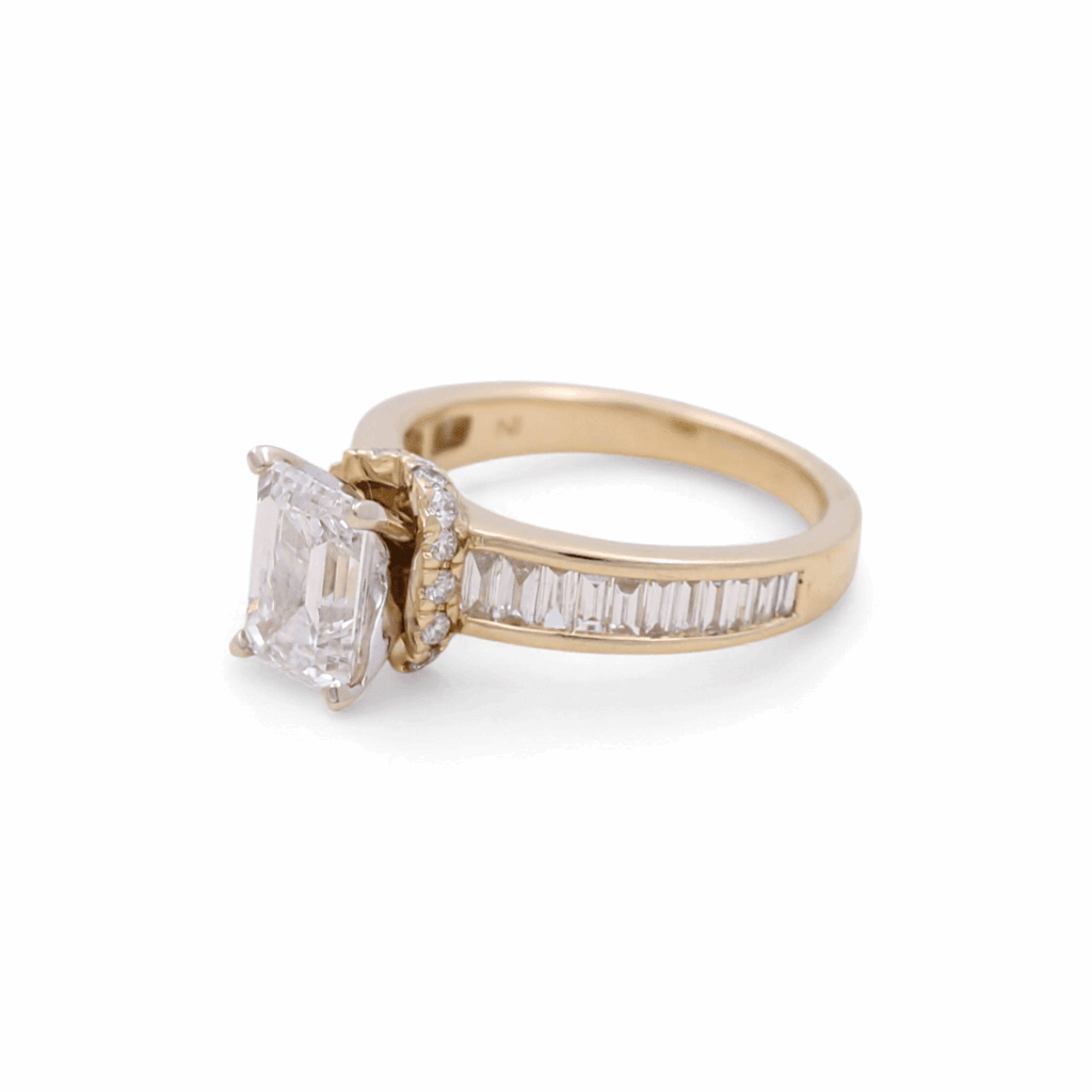14K Yellow Gold Emerald Rings with 2.00Tw Emerald Lab Diamonds and 0.75Tw Baguette Lab Grown Diamonds - Miral Jewelry