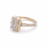 14K Yellow Gold Emerald Rings with 3.00Tw Emerald Lab Diamonds and 0.50Tw Pear and Round Lab Grown Diamonds - Miral Jewelry