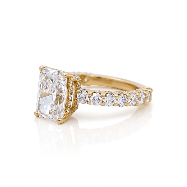 14K Yellow Gold Emerald Rings with 3.05Tw Emerald Lab Diamonds and 1.64Tw Round Lab Diamonds - Miral Jewelry