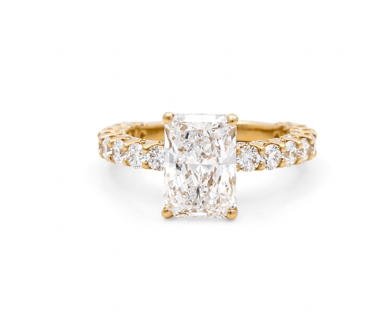 14K Yellow Gold Emerald Rings with 3.05Tw Emerald Lab Diamonds and 1.64Tw Round Lab Diamonds - Miral Jewelry