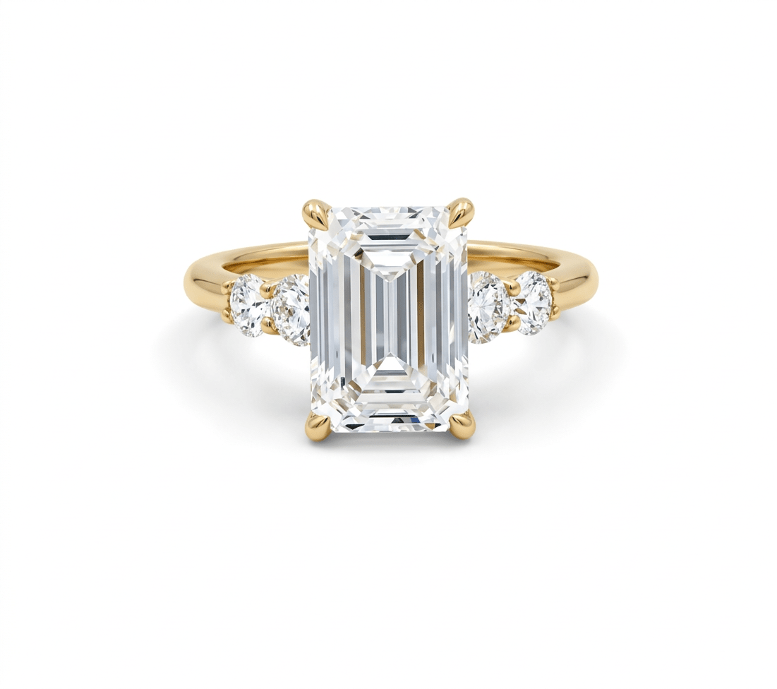 14K Yellow Gold Emerald Rings with 4.05Tw Emerald Lab Diamonds and 0.60Tw Round Lab Diamonds - Miral Jewelry