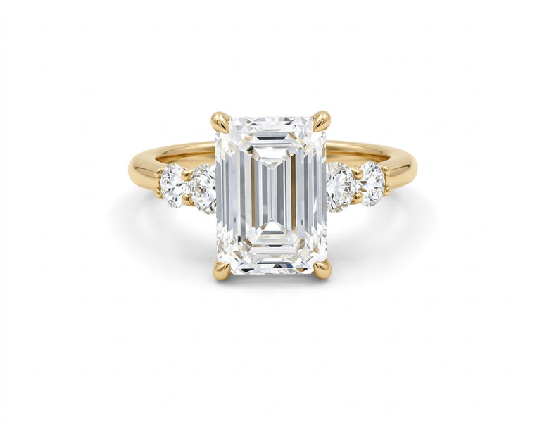14K Yellow Gold Emerald Rings with 4.05Tw Emerald Lab Diamonds and 0.60Tw Round Lab Diamonds - Miral Jewelry