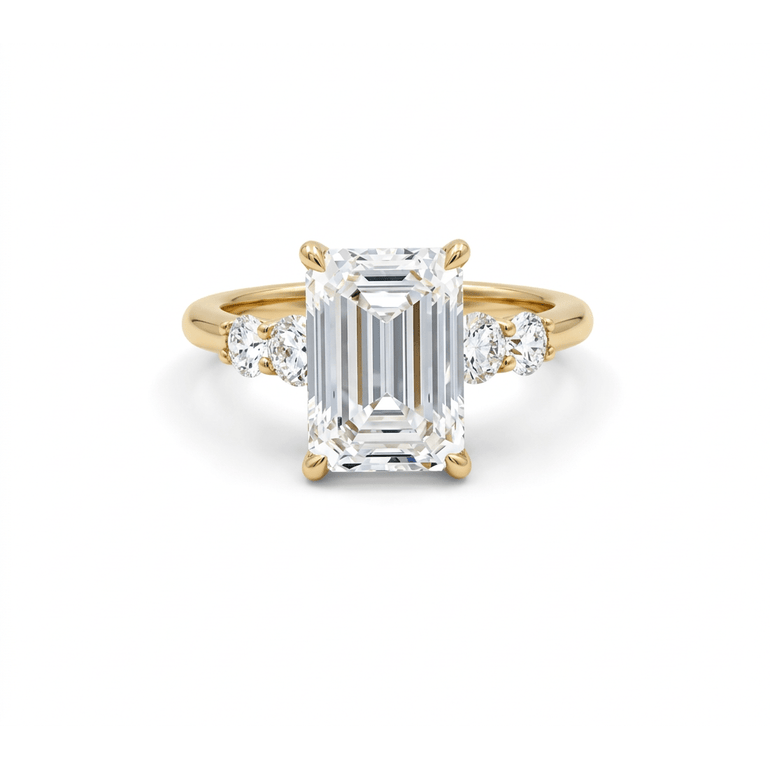14K Yellow Gold Emerald-Cut Lab-Grown Diamond Engagement Ring 4.05 ct