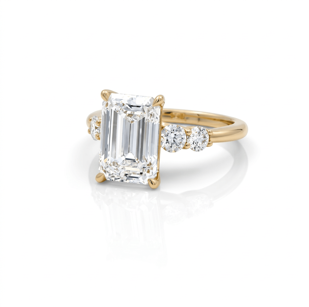 14K Yellow Gold Emerald Rings with 4.05Tw Emerald Lab Diamonds and 0.60Tw Round Lab Diamonds - Miral Jewelry