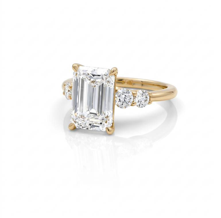 14K Yellow Gold Emerald Rings with 4.05Tw Emerald Lab Diamonds and 0.60Tw Round Lab Diamonds - Miral Jewelry