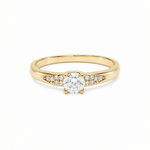 14K Yellow Gold CZ Solitaire Ring with Accent Band