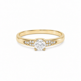 14K Yellow Gold CZ Solitaire Ring with Accent Band