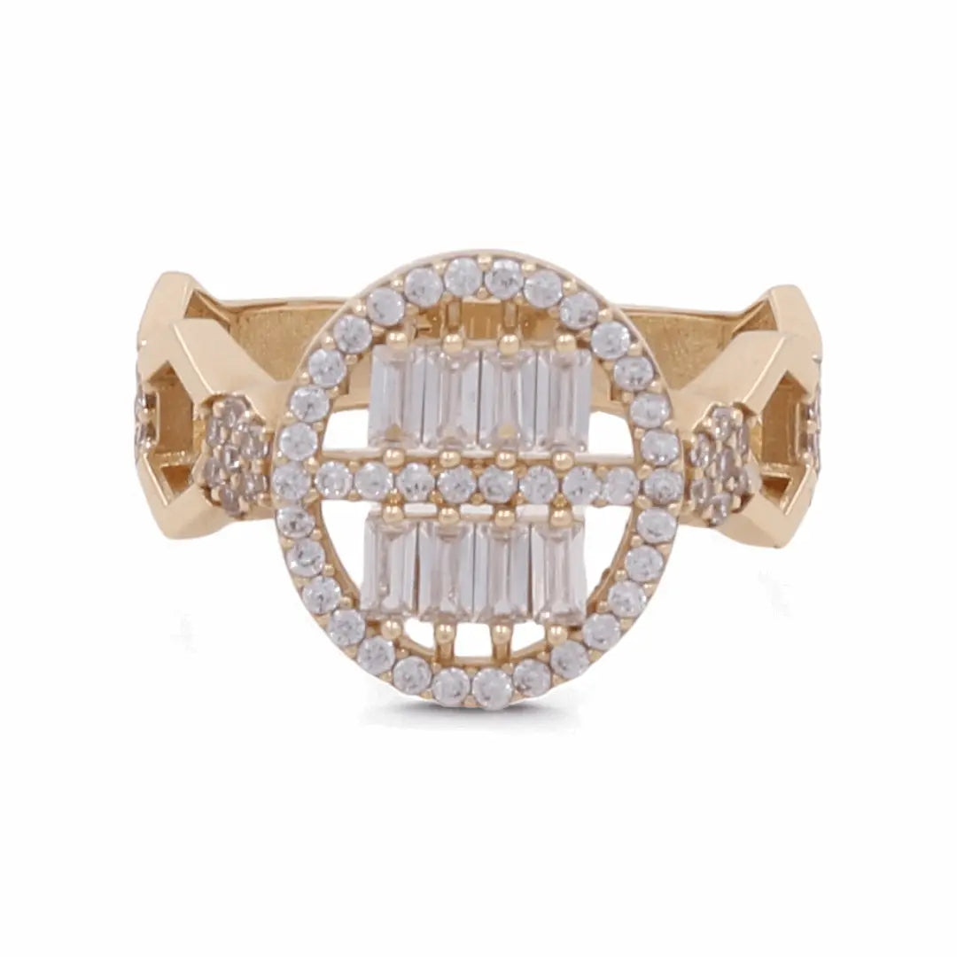 14K Yellow Gold Oval Baguette CZ Statement Ring