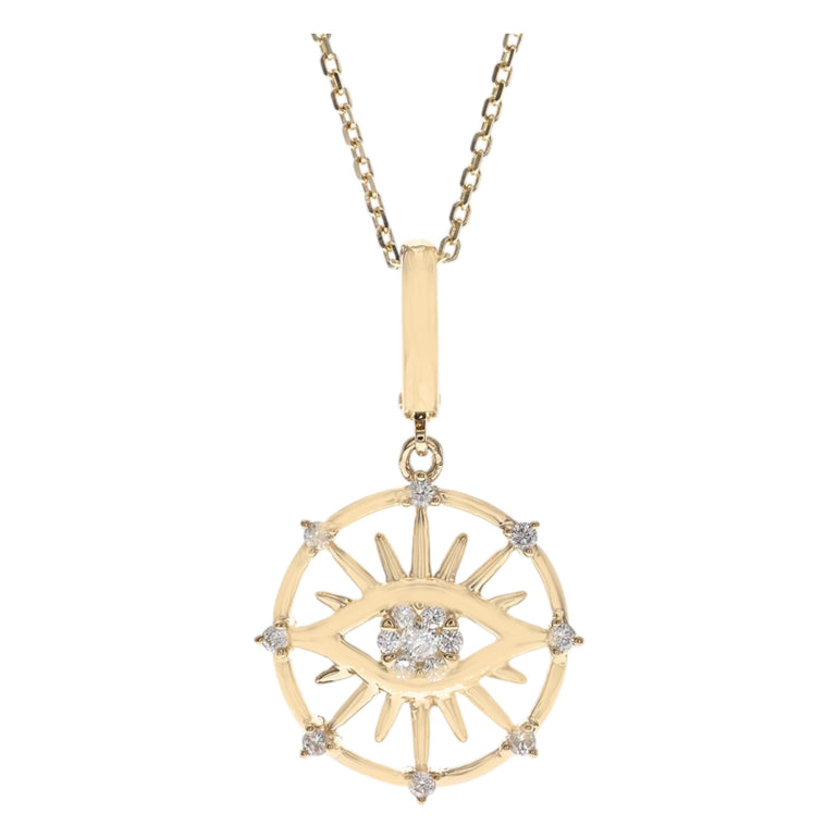14K Yellow Gold Eye Diamond Necklace with 0.16 Tw Round Diamonds - Miral Jewelry