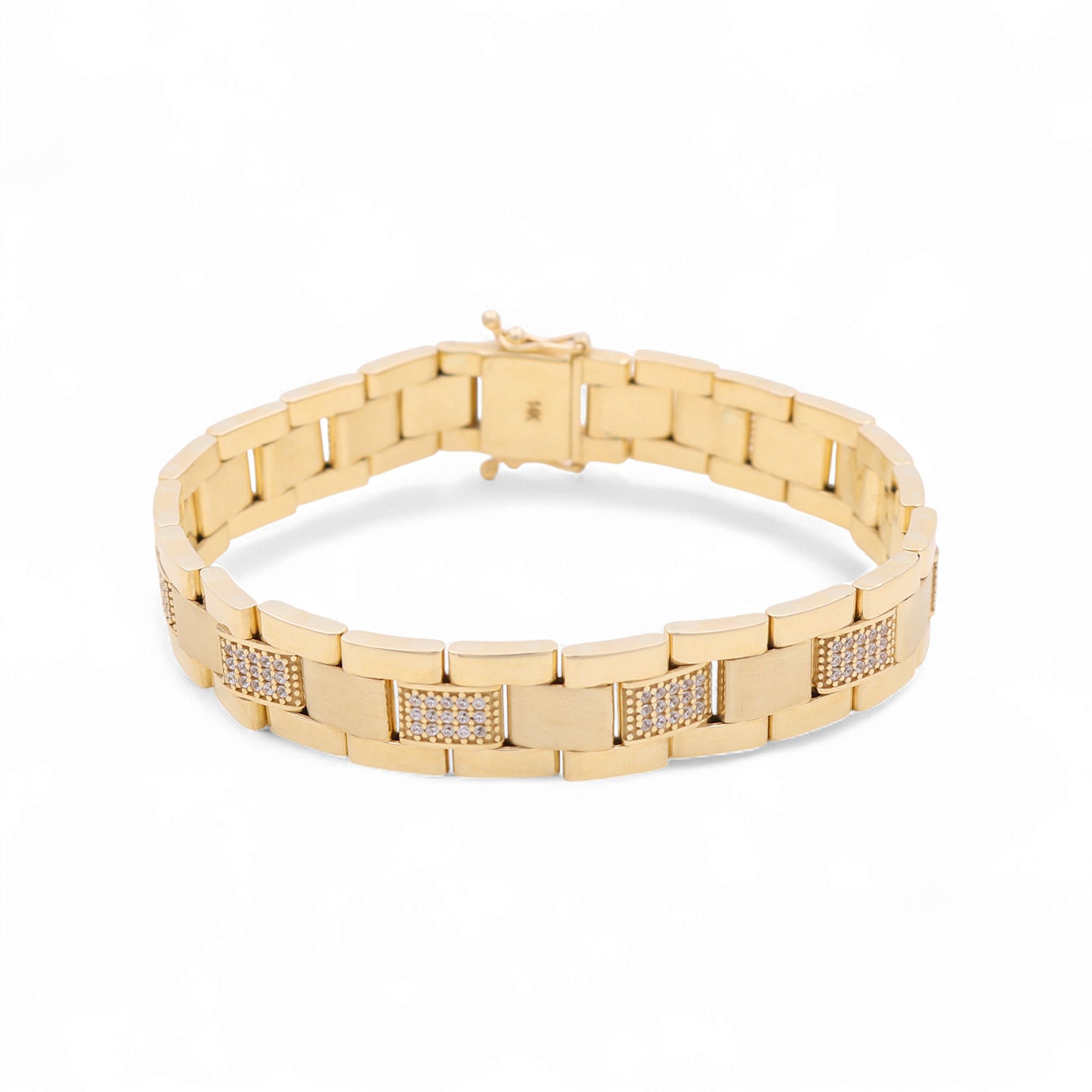 14K Yellow Gold Men's Watch-Link Bracelet with CZ 12mm