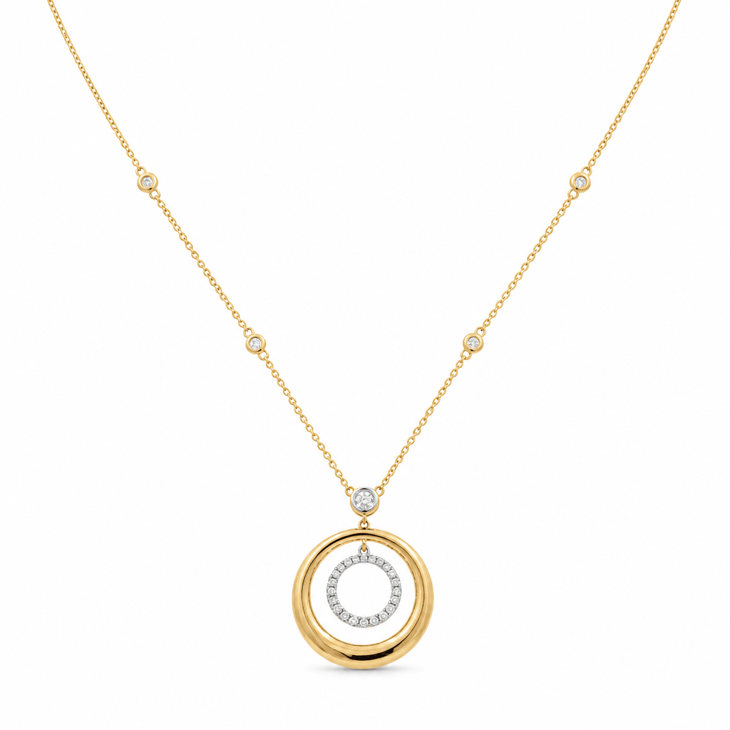 14k Yellow Gold Fancy Link Diamond Necklace 18" with 0.29Tw Round Diamonds - Miral Jewelry