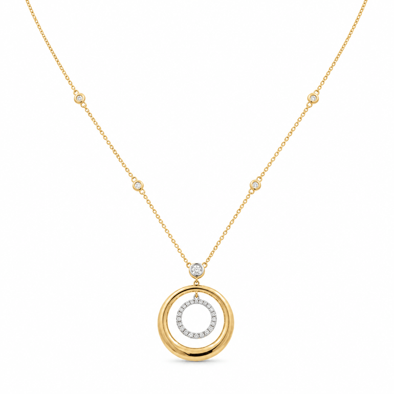 14k Yellow Gold Fancy Link Diamond Necklace 18" with 0.29Tw Round Diamonds - Miral Jewelry