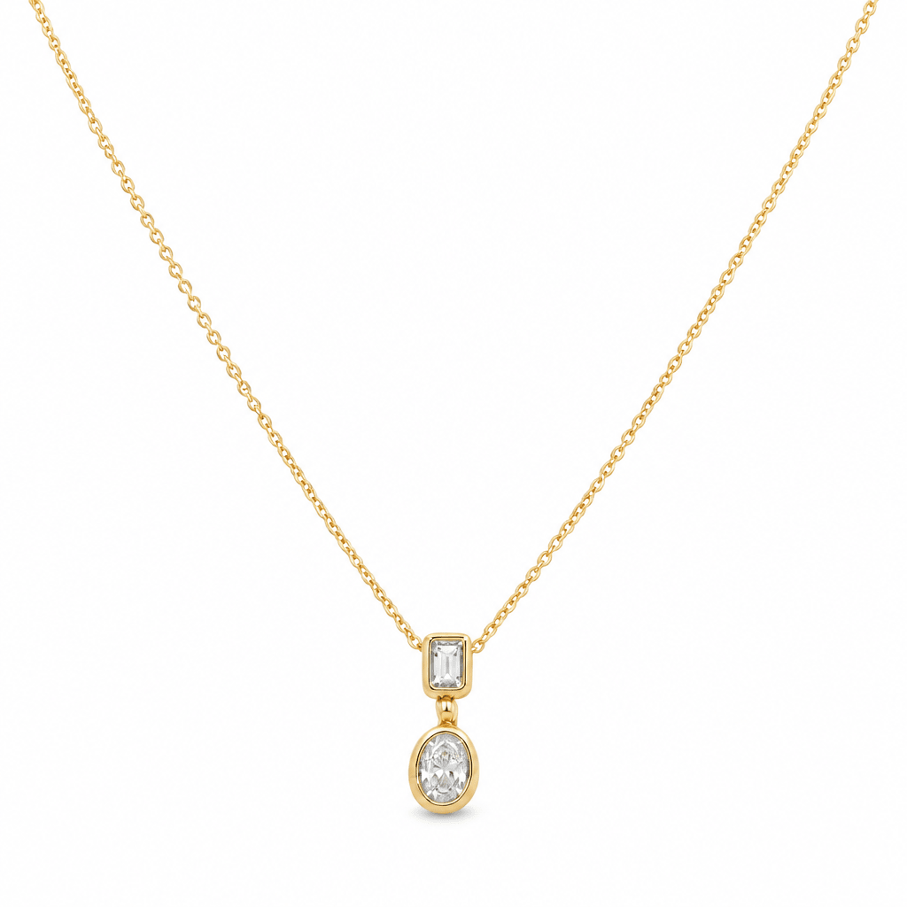 14k Yellow Gold Fancy Link Diamond Necklace 18" with 0.32Tw Oval Diamonds and 0.12Tw Emerald Diamonds - Miral Jewelry