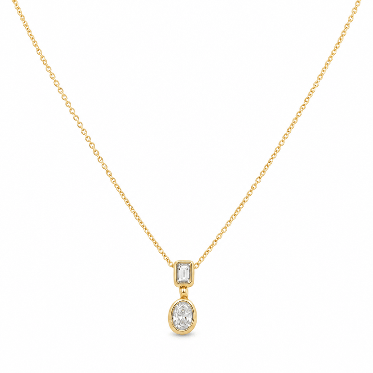 14k Yellow Gold Fancy Link Diamond Necklace 18" with 0.32Tw Oval Diamonds and 0.12Tw Emerald Diamonds - Miral Jewelry