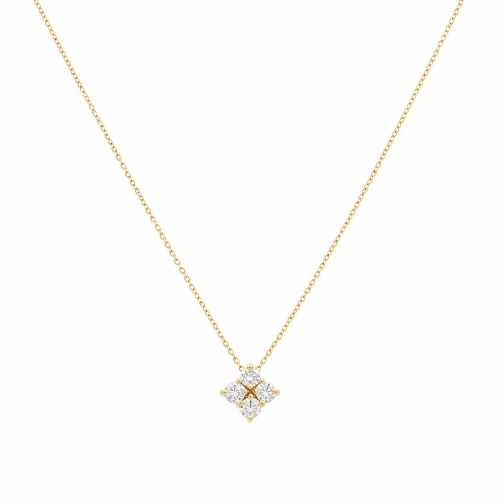 14k Yellow Gold Fancy Link Diamond Necklace 18" with 0.49Tw Round Diamonds - Miral Jewelry