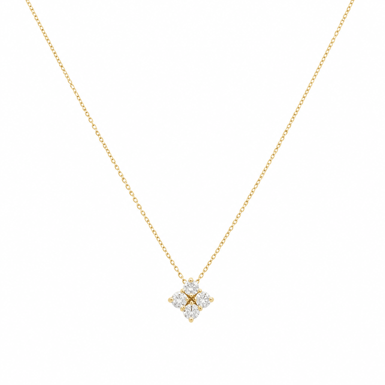 14k Yellow Gold Fancy Link Diamond Necklace 18" with 0.49Tw Round Diamonds - Miral Jewelry