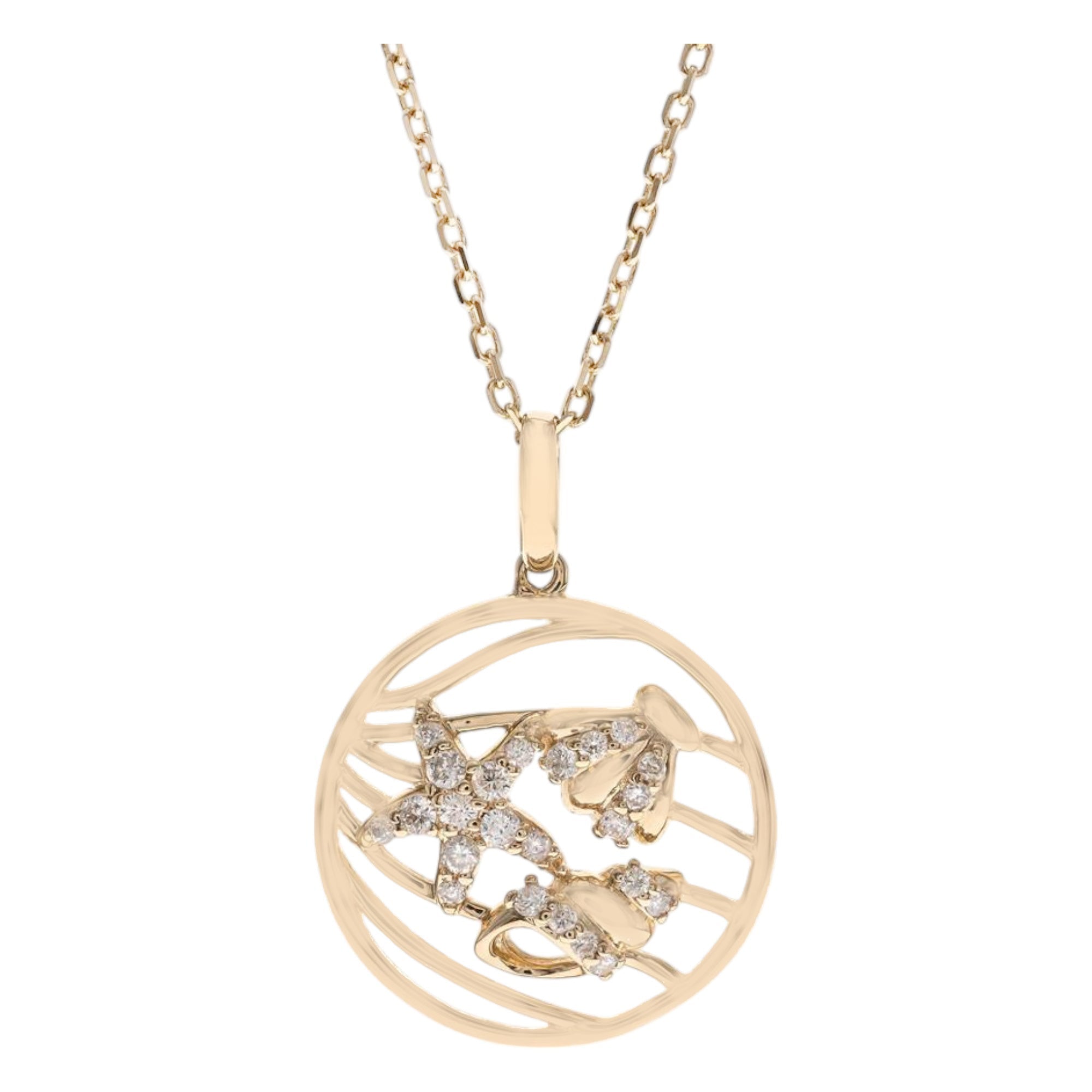14K Yellow Gold Open Medallion Diamond Necklace 18in