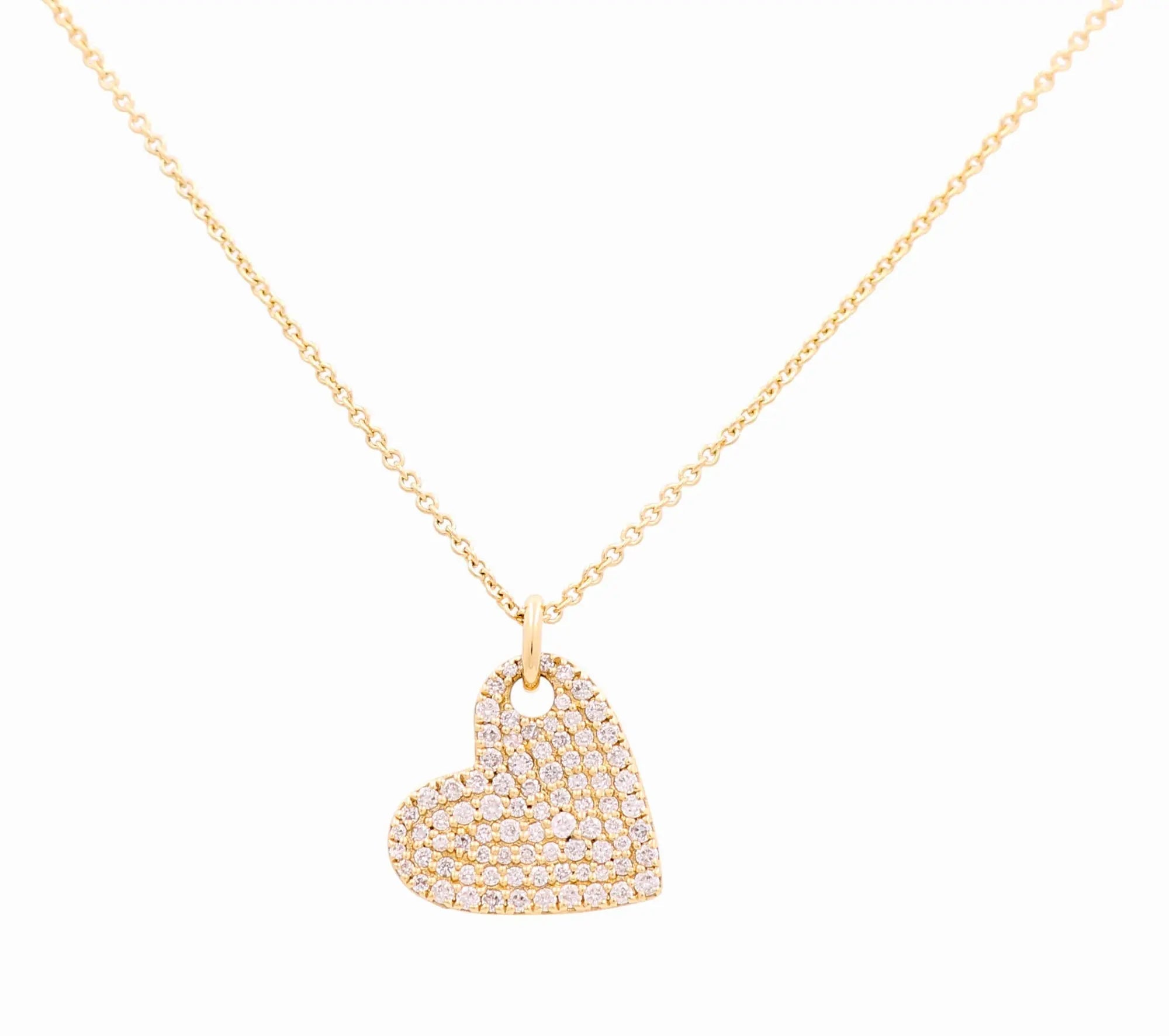 14K Yellow Gold Fancy Link Heart Women's Necklaces with 0.31Tw Round Diamonds - Miral Jewelry