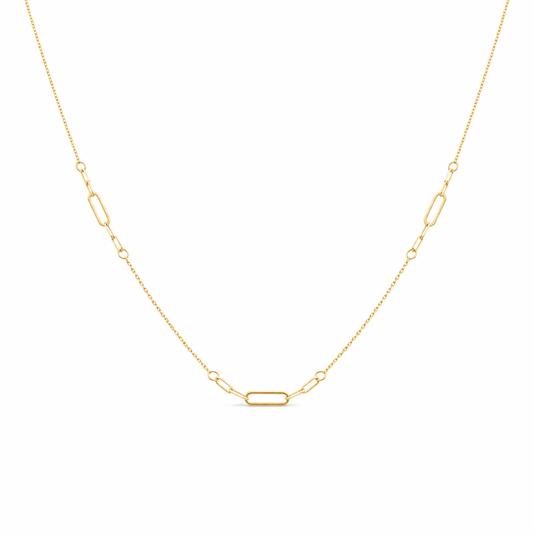 14k Yellow Gold Fancy Link Necklace 17.5" - Miral Jewelry