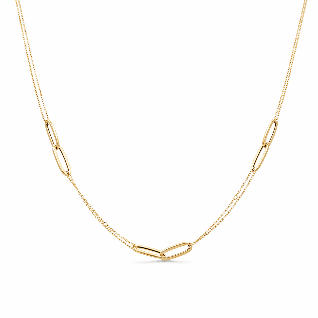14k Yellow Gold Fancy Link Necklace 18" - Miral Jewelry