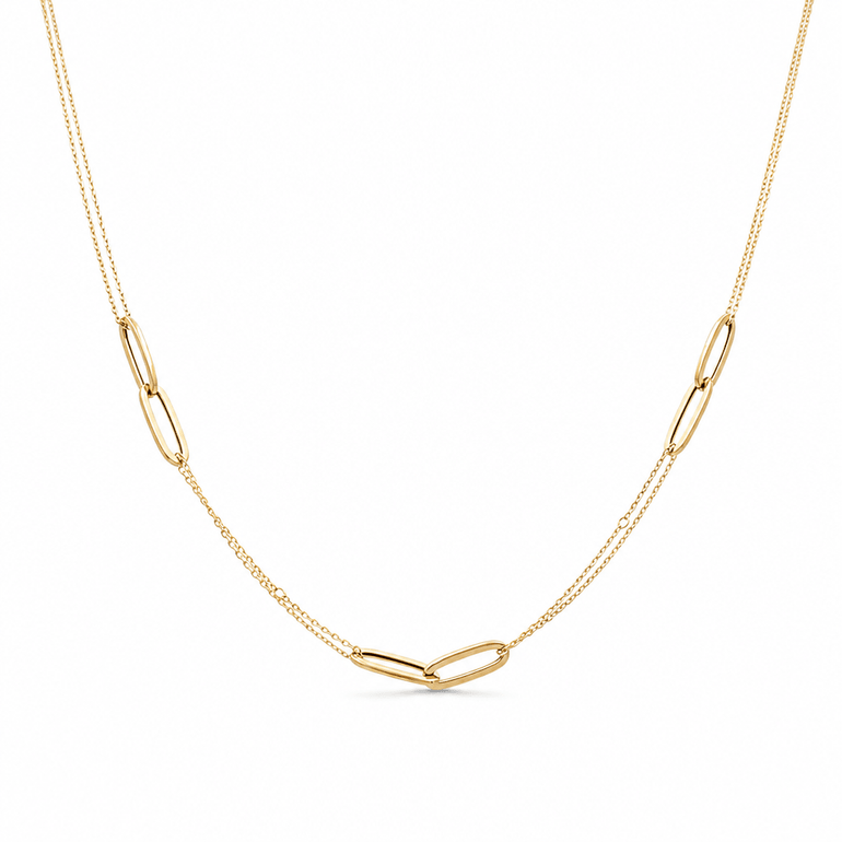 14k Yellow Gold Fancy Link Necklace 18" - Miral Jewelry