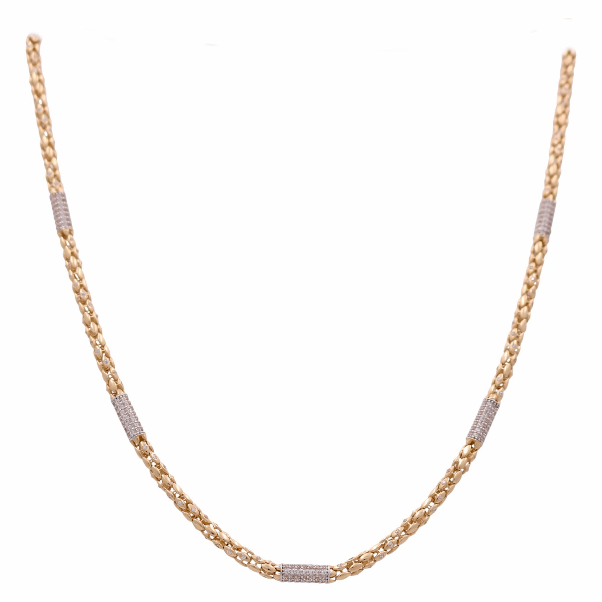 14K Yellow Gold Fancy link with Cz Chain 20" - Miral Jewelry