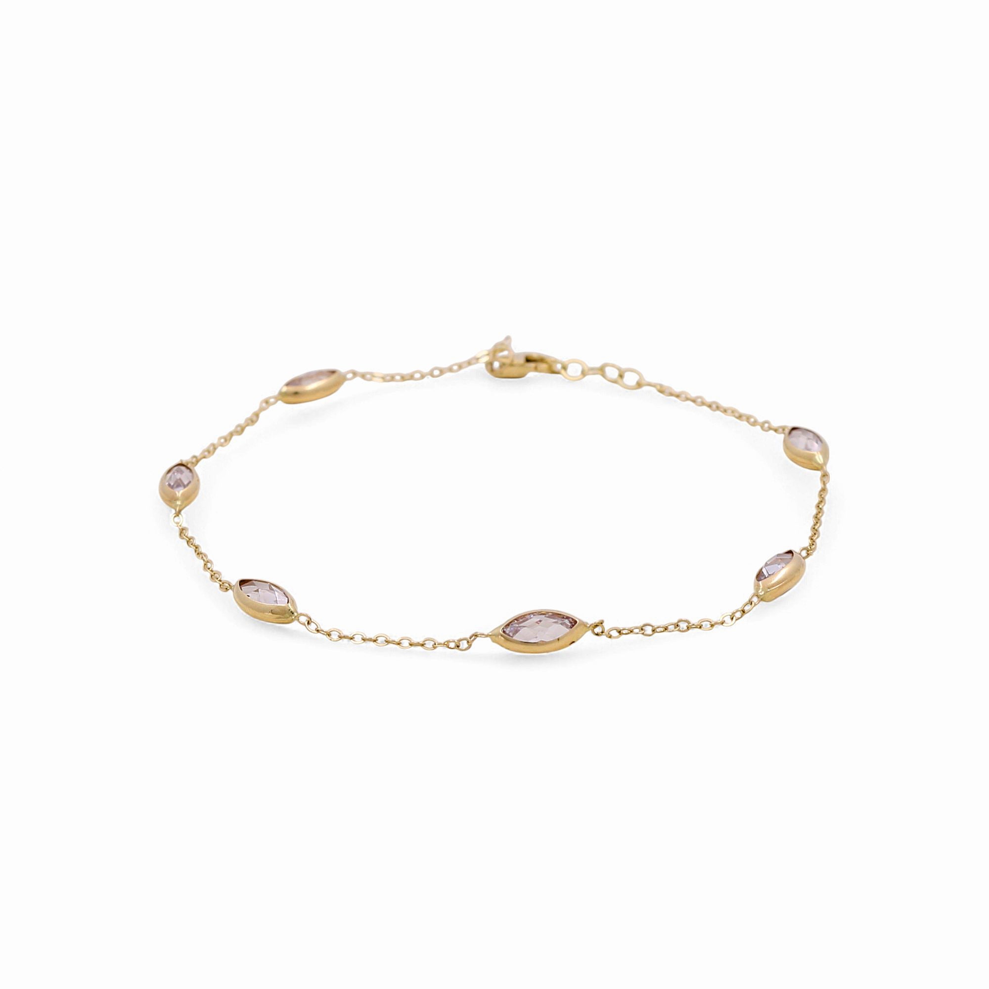 14K Yellow Gold Fancy Link with Cz Women's Bracelet - Miral Jewelry