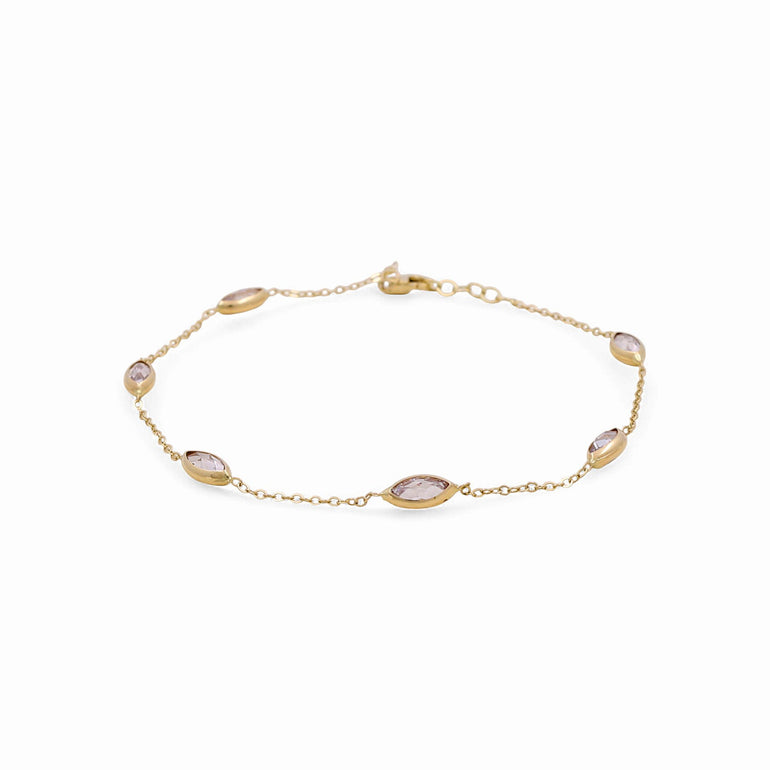 14K Yellow Gold Fancy Link with Cz Women's Bracelet - Miral Jewelry