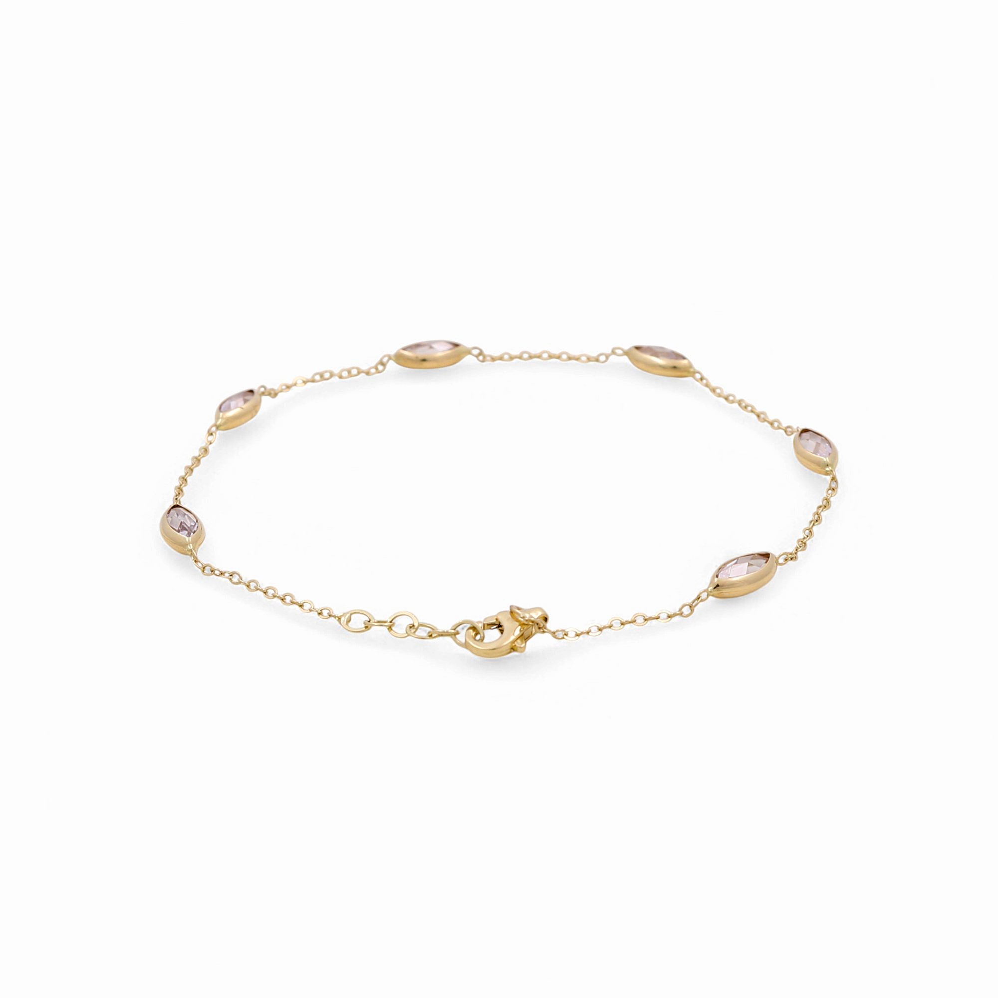 14K Yellow Gold Fancy Link with Cz Women's Bracelet - Miral Jewelry